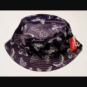 Petal and Peacocks Butterflies Black and White Bucket Hat NWT